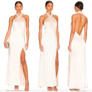 Elliatt X Revolve Larina Satin Halter Maxi Dress In Pearl Size Small New